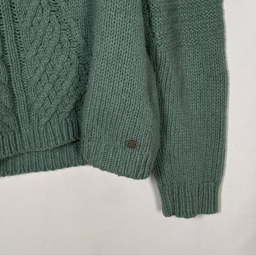 Roxy Cable Knit Sweater Cotton Wool Blend Sage Green Cozy Coastal Grandmacore M - Picture 12 of 13